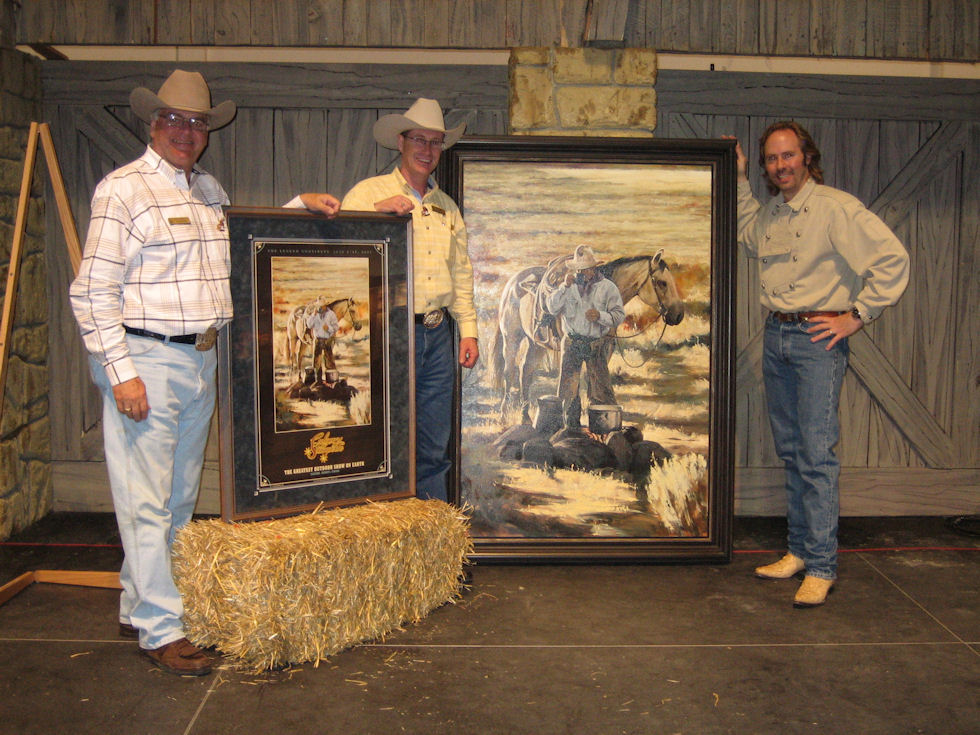 Unveiling of my 2007 Calgary Stampede Poster and original painting. With former Stampede<br>President George Brookman and former Stampede Marketing Director Ted Jeal, 2006.